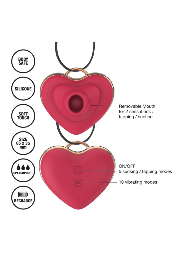 Klitorisstimulator als Anhänger mit Vibration, Saugfunktion und Klopfimpulsen – Heart Teaser