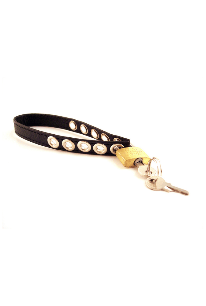 Adjustable Lockable Cockring with Padlock - Leather