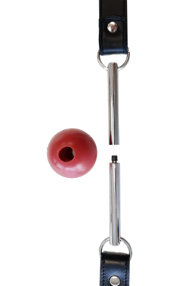 Leder-Ballknebel mit Stahlstange & abnehmbarem Ball
