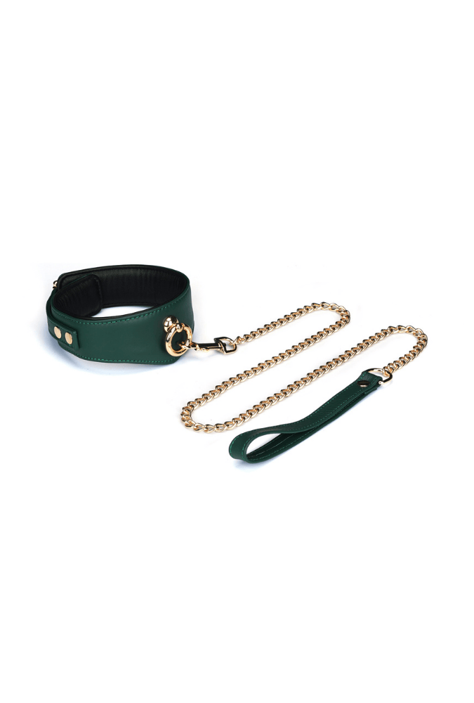 Submission Collar with Lead Mossy Chic - Green Leather