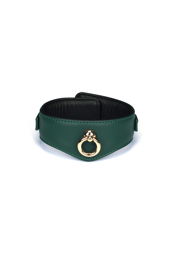 Collare di Sottomissione con Guinzaglio Mossy Chic - Pelle verde