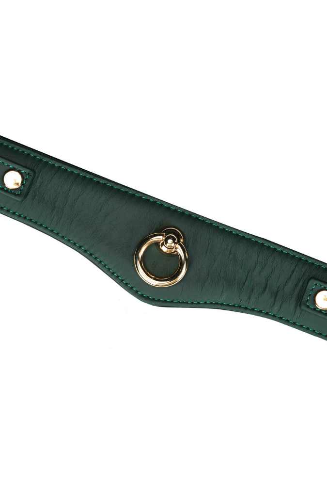 Submission Collar with Lead Mossy Chic - Green Leather