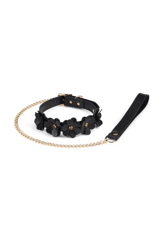 Collar de Sumisión de Cuero con Correa - Flower Rhythm