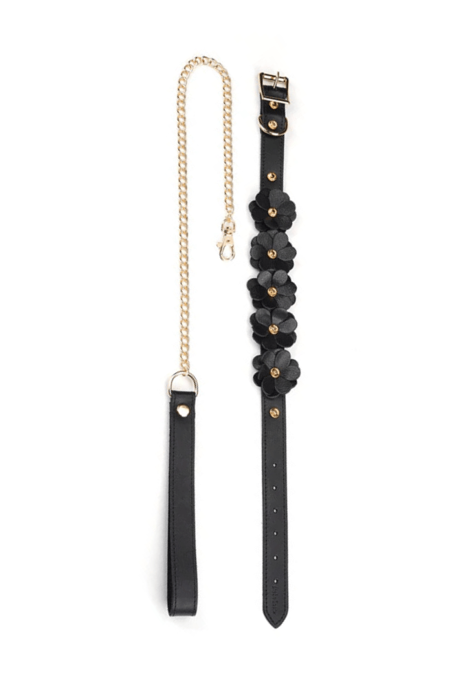 Leather Submission Collar with Leash - Flower Rhythm
