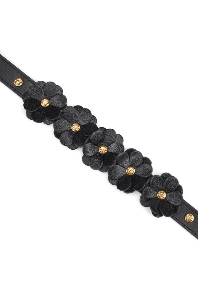 Onderwerpingshalsband in leer met riem - Flower Rhythm